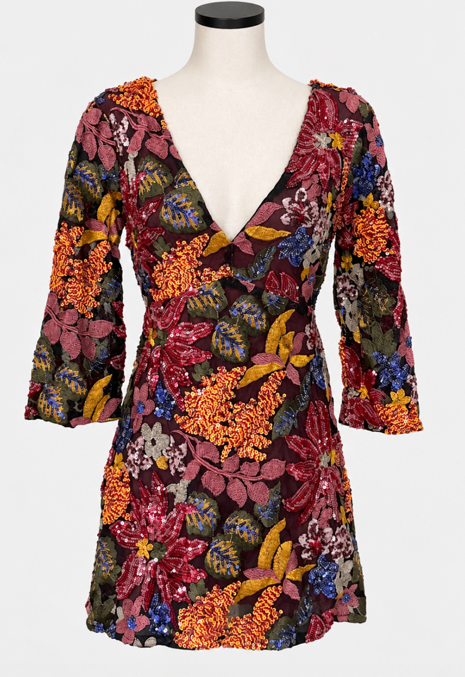 ANTHROPOLOGIE SEQUINED SEQUIN EMBROIDERED EMBELLISHED FLORAL MINI DRESS SZ 4